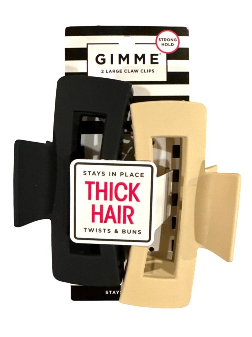 2 Gimme Large Claw Clips Strong Grip Hold Thick Hair Stays In Place Black +Beige